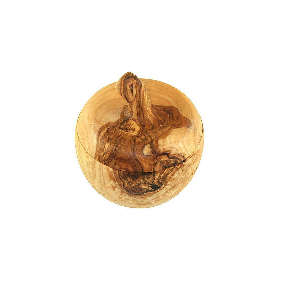 Apple-shaped salt box with salt shovel, olive wood