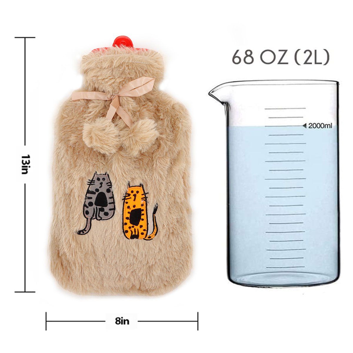 Biggdesign Cats Water Bottle with Soft Plush Cover 68 OZ