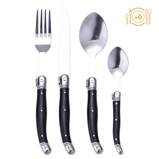 Laguiole - Cutlery set 24 pieces on wooden trays
