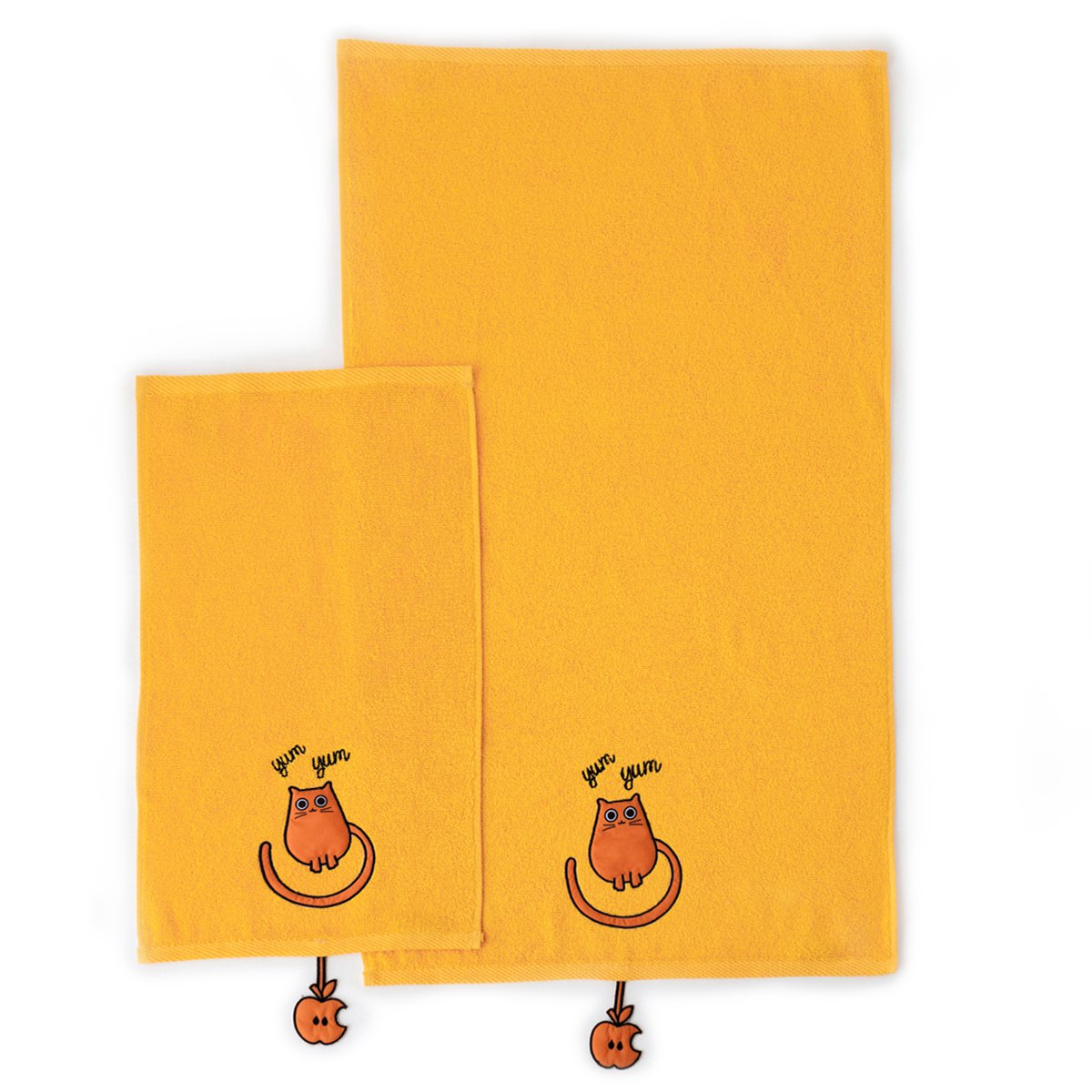 Milk & Moo Kids Hand Towel Set of 2 Chubby Cat, %100 Cotton