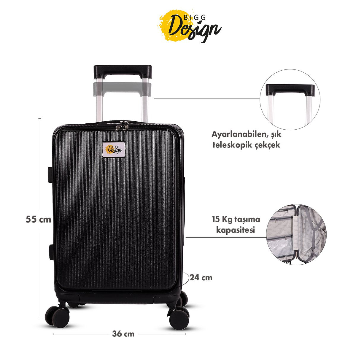 Biggdesign Moods Up Luggage with Cup Holder and USB Port, 20", Black