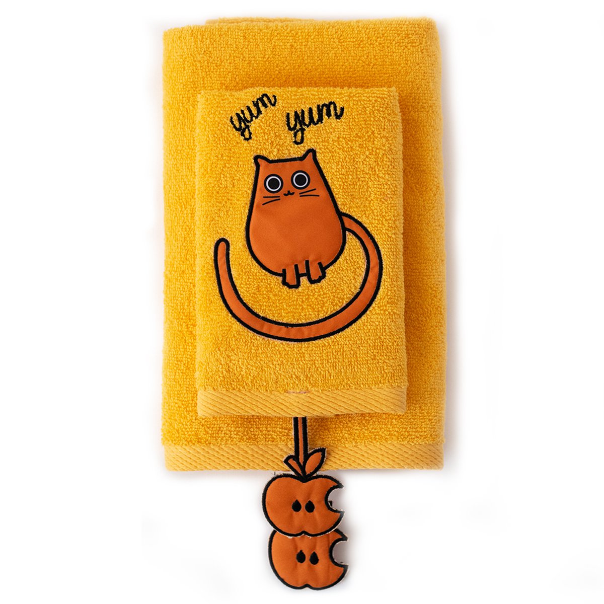 Milk & Moo Kids Hand Towel Set of 2 Chubby Cat, %100 Cotton