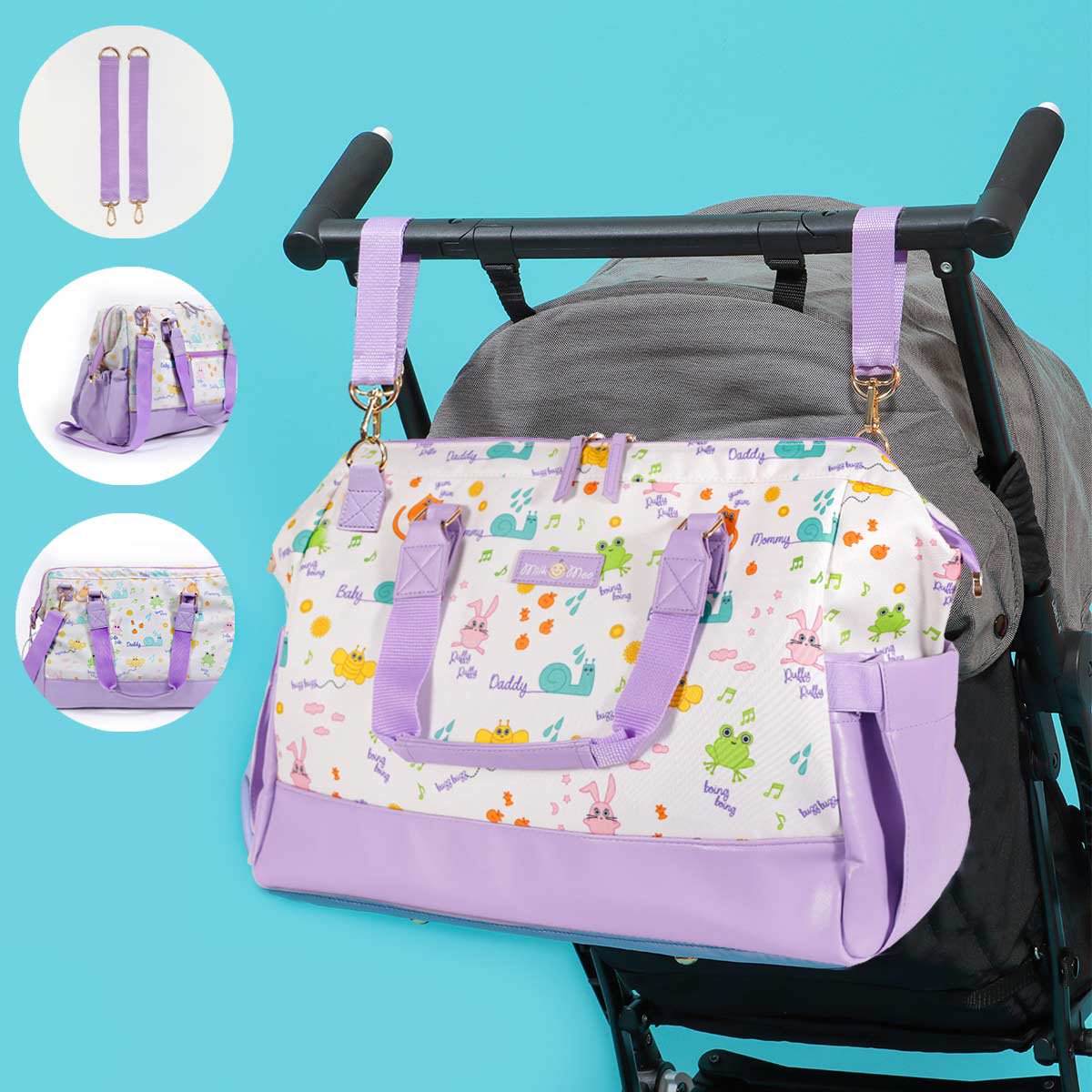 Milk&Moo Waterproof Diaper Tote Nappy Bag For Boys and Girls, Large