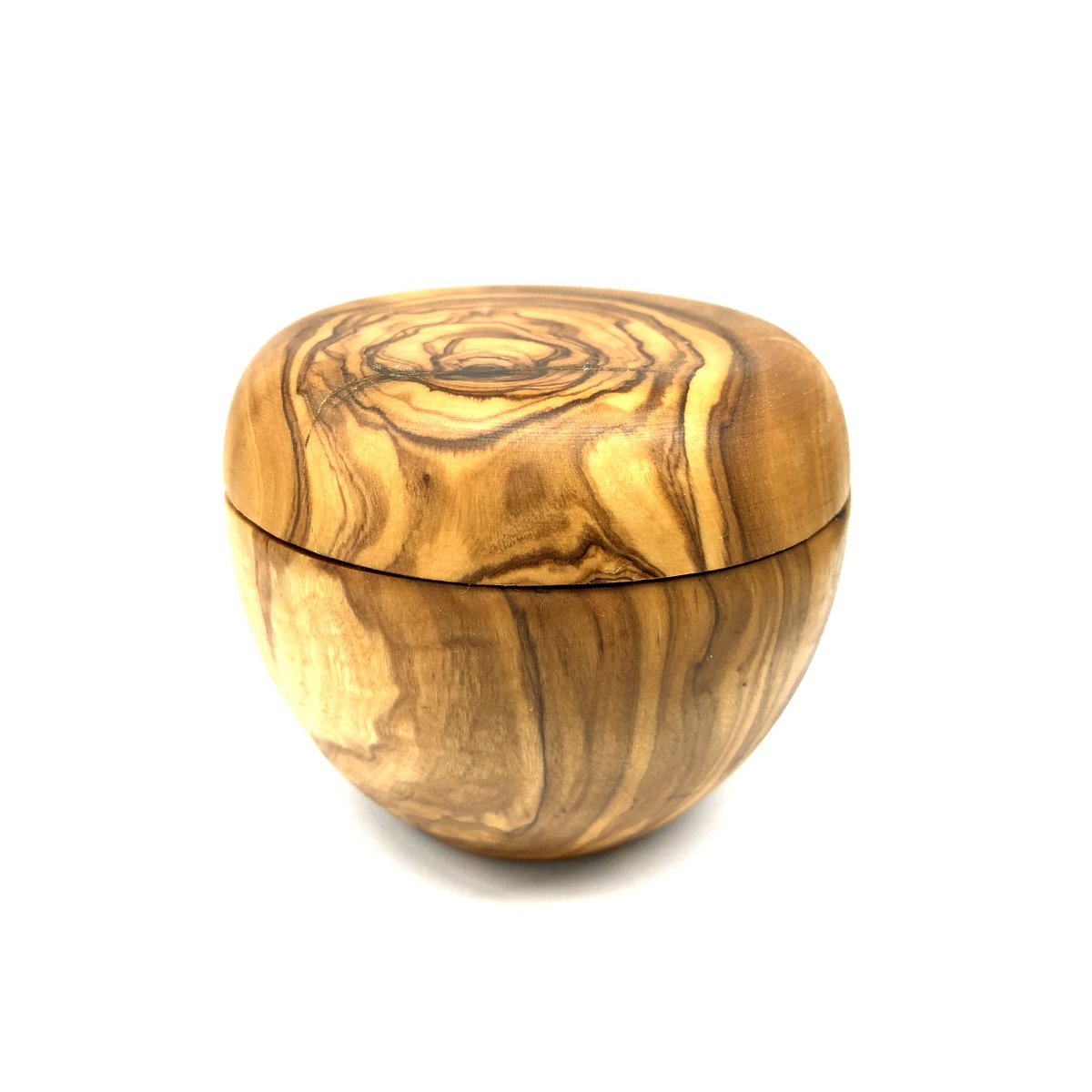 Salt box with lid including salt shovel, olive wood