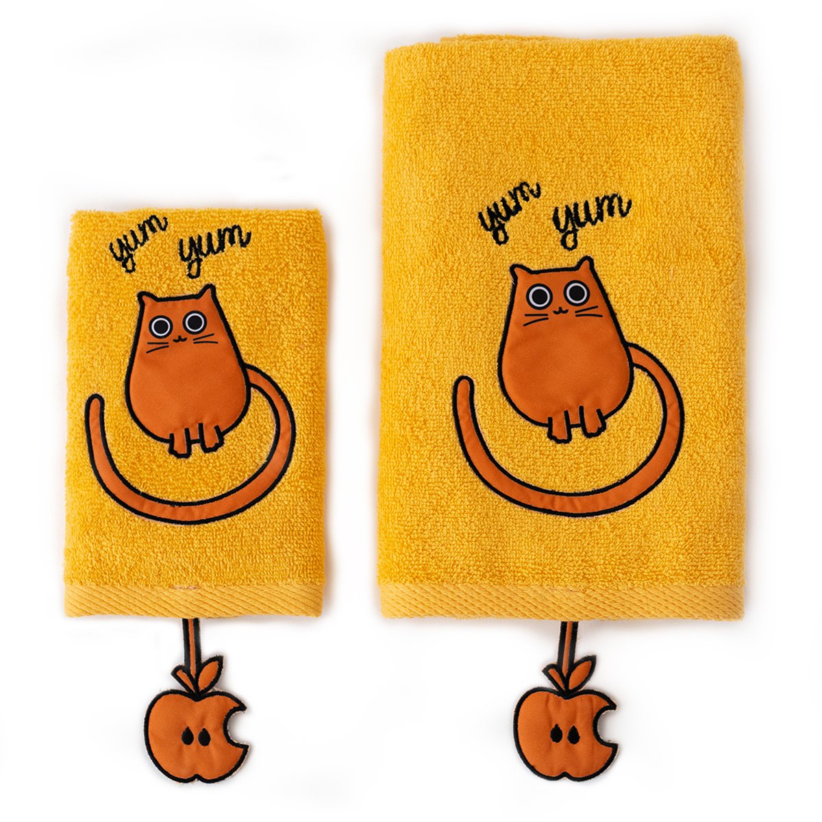 Milk & Moo Kids Hand Towel Set of 2 Chubby Cat, %100 Cotton