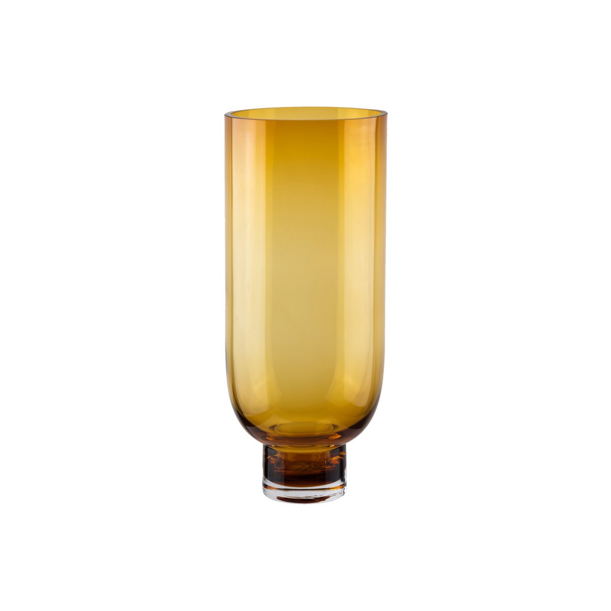 Sober modern tall glass vase, cylindrical shape on a solid base, warm dark orange, OMAHA18AM