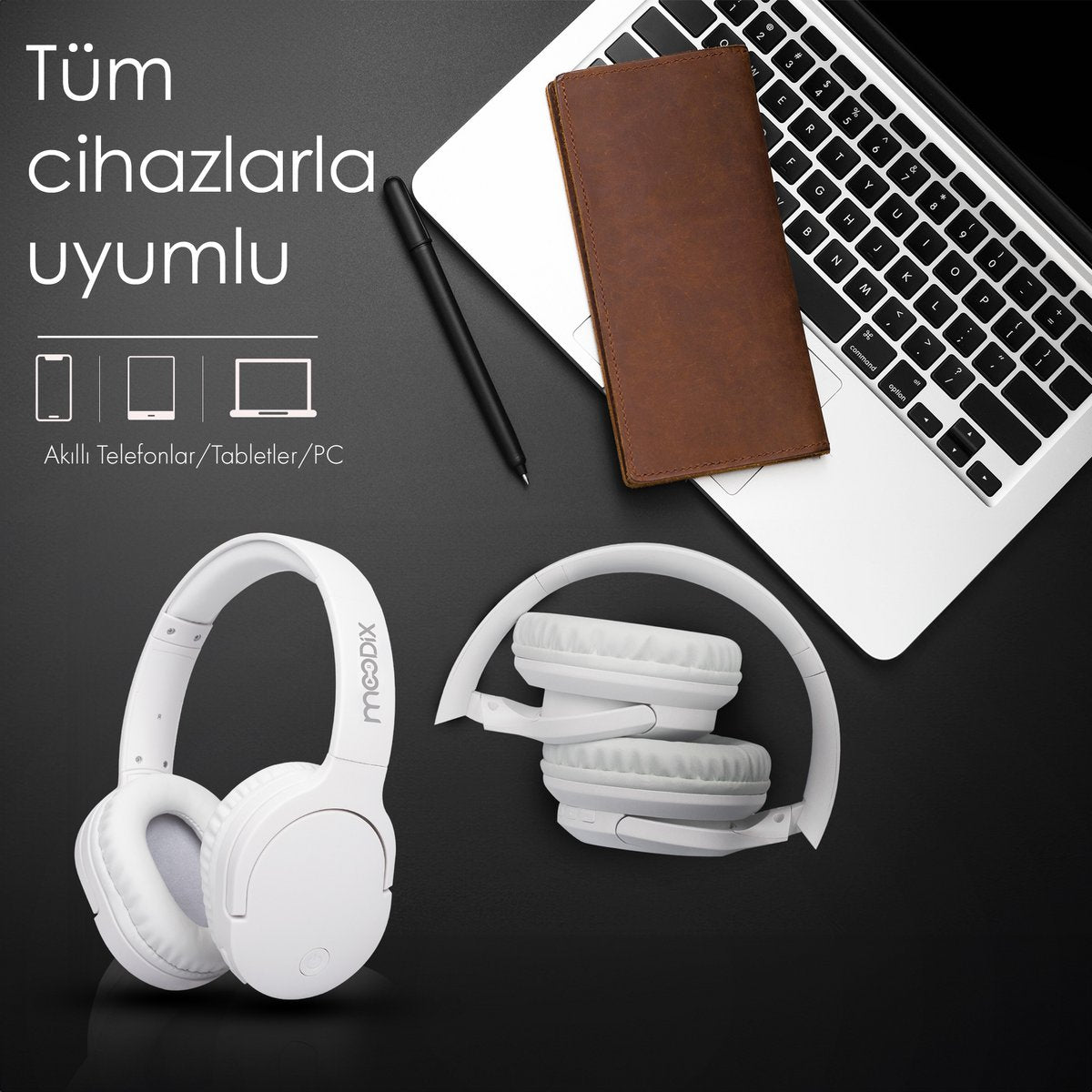 Moodix KO23BT1100W Bluetooth On-Ear Headphones, White
