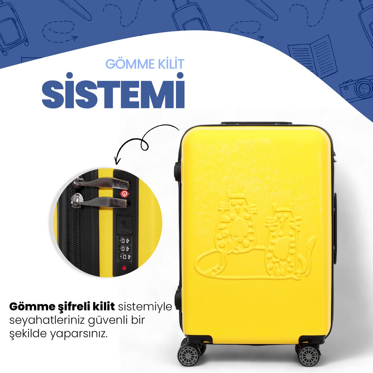 Biggdesign Cats Hardshell Spinner Luggage Set, Yellow, 3 Pcs. 44 - 66 - 99 lbs