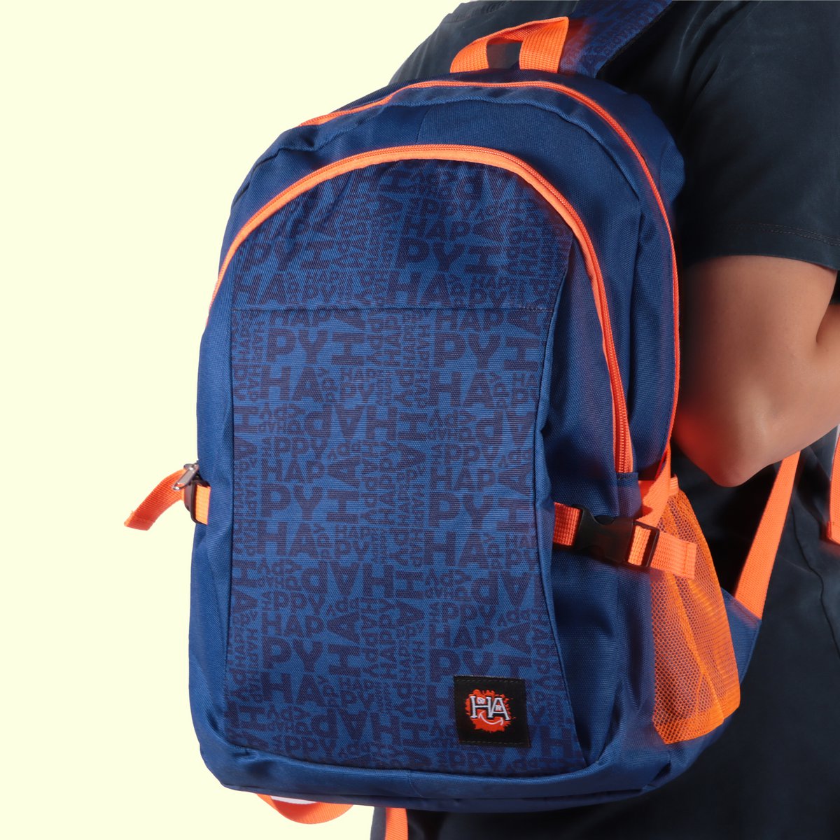 Biggdesign Moods Up Happy Unisex Laptop Backpack, Waterproof, 12.6x7.8x16.5 in, For School, Daily Use And Travel, Navy blue