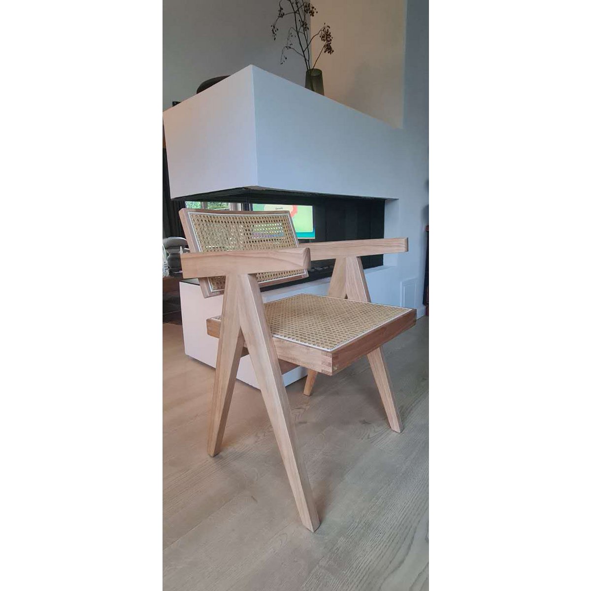 Luxury design chair Pierre Jeanneret walnut color + rattan, top quality - Chandigarh