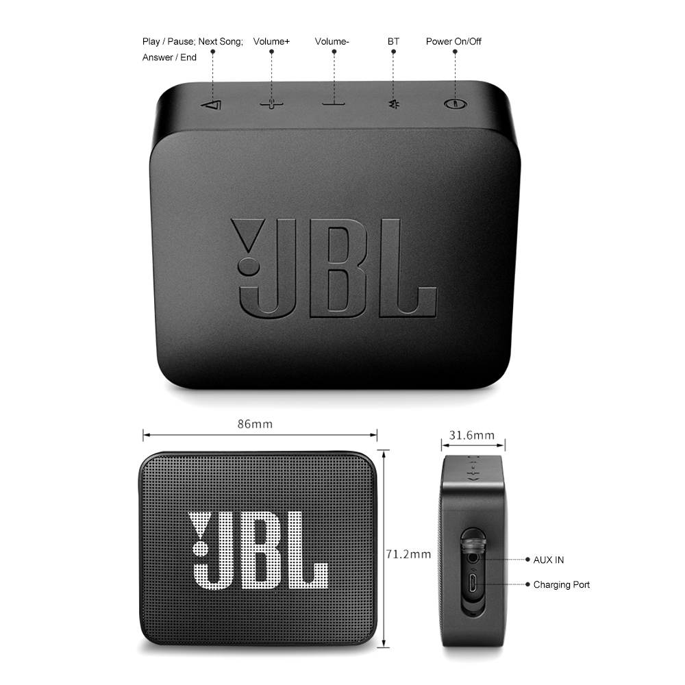 IPX7-wasserdichter JBL GO 2 kabelloser Bluetooth-Lautsprecher für draußen