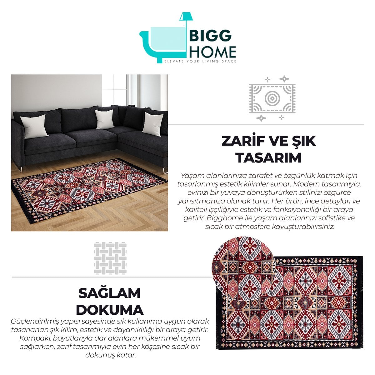 BiggHome Rug - 120*180 cm, Machine Washable, Durable, Modern Pattern for Living Room, SA25EU, 47.24 x 70.87 inches, 5.7 lbs