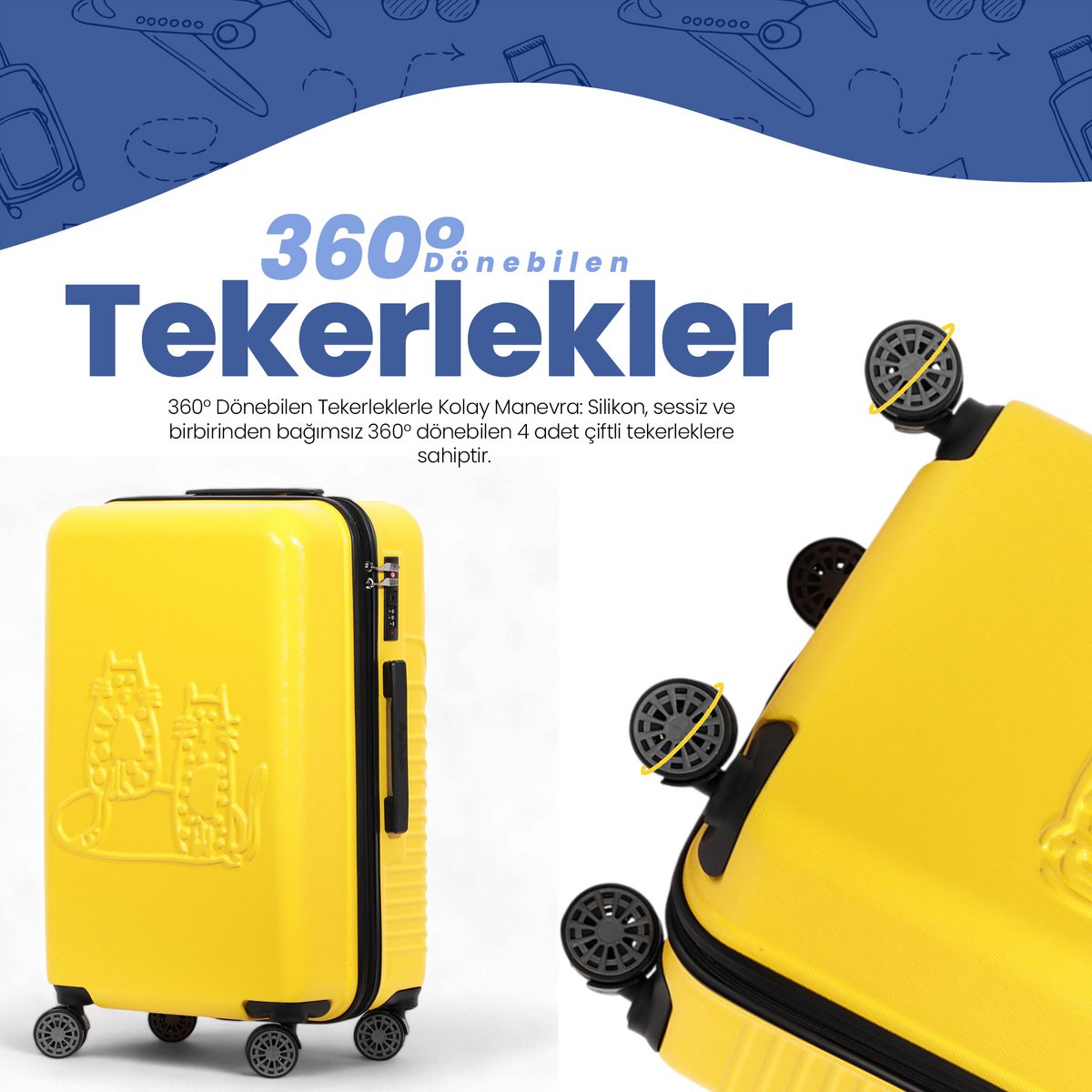 Biggdesign Cats Hardshell Spinner Luggage Set, Yellow, 3 Pcs. 44 - 66 - 99 lbs