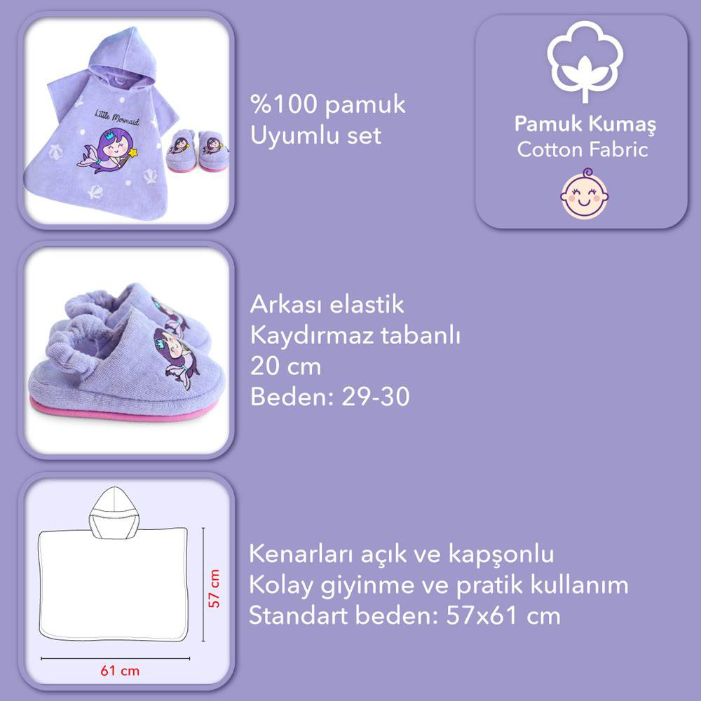 Milk&Moo Kids Poncho and House Slippers Little Mermaid