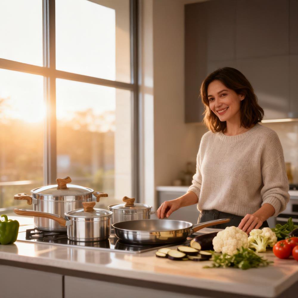 Serenk Definition Stainless Steel 7 Pieces Cookware Set, Pots and Pans