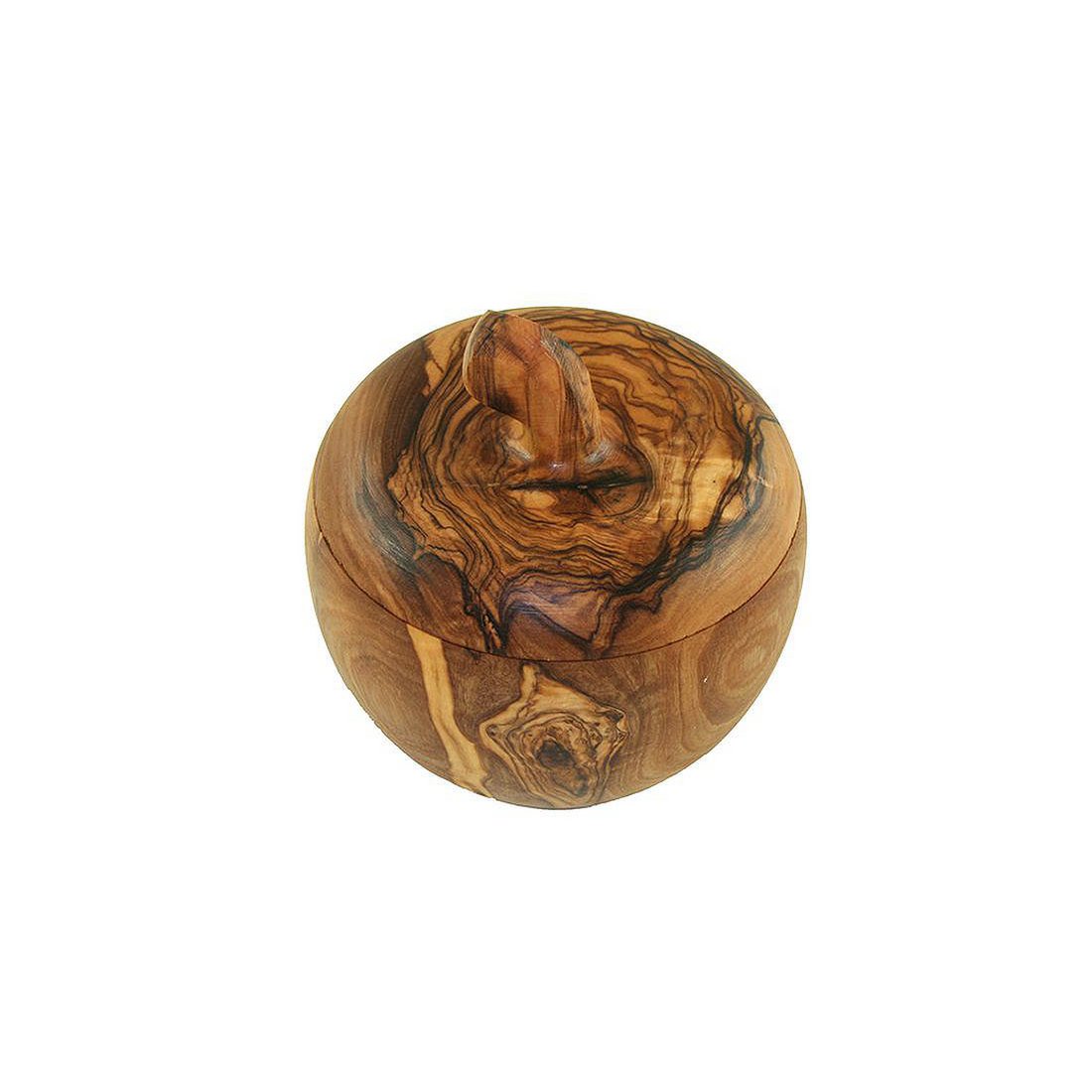 Apple-shaped salt box with salt shovel, olive wood