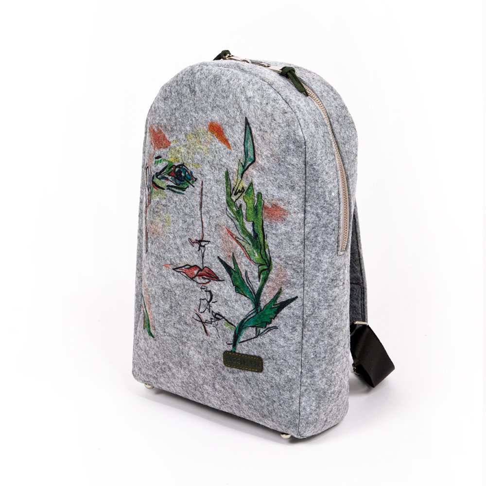 Biggdesign Faces Zippered Felt Backpack