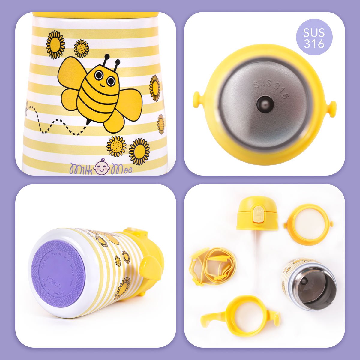 Milk&Moo Steel Kids Water Bottle Arı Vız Vız 360 ml